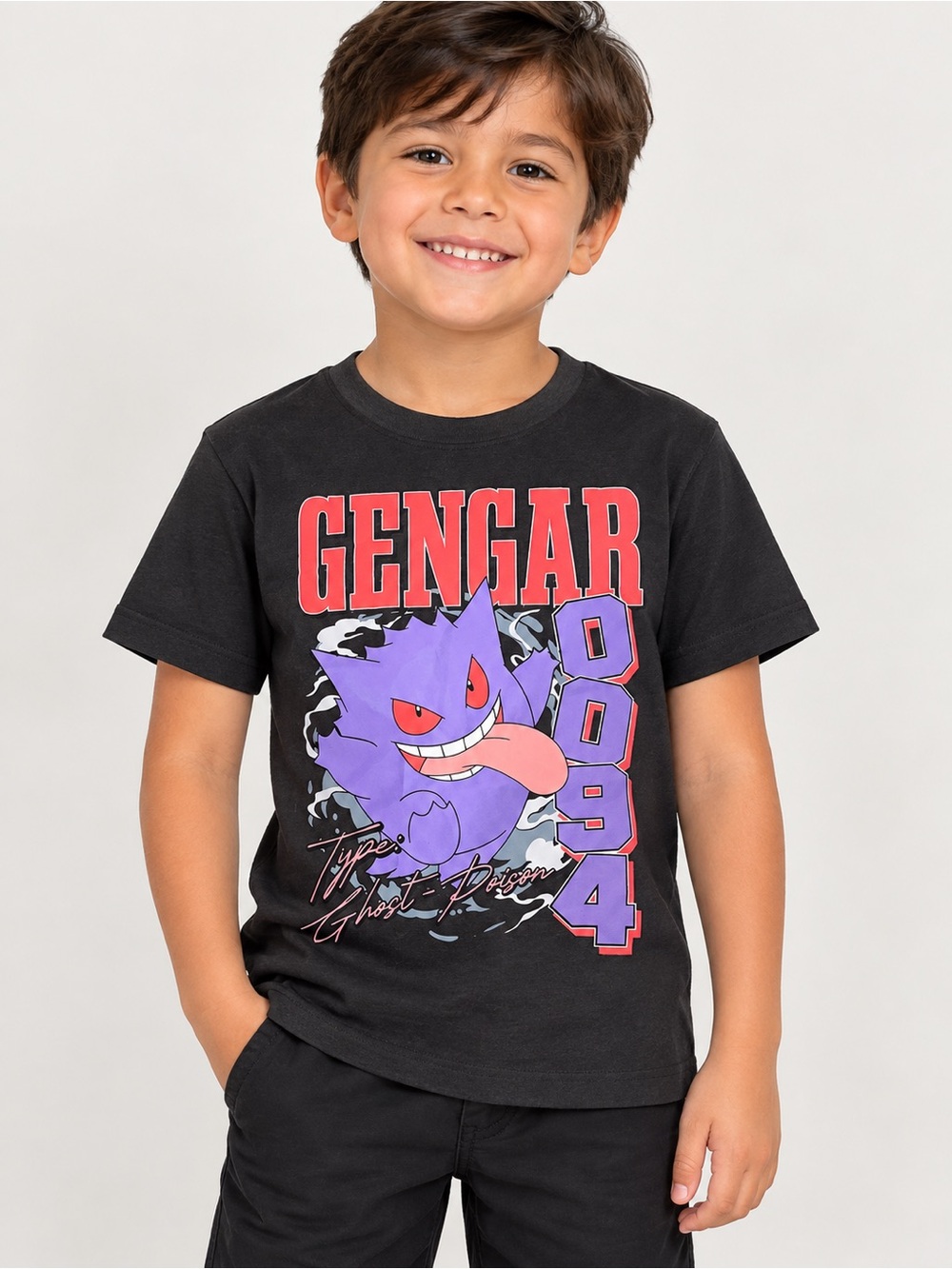 Pokémon Gengar Graphic T-Shirt Kids XS 4/5 Black Ghost Poison
